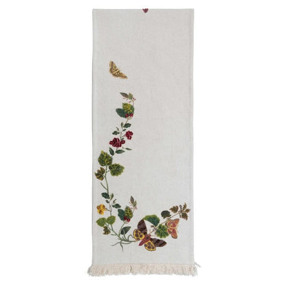 Cotton Embroidered Table Runner | Flowers + Butterflies 72in