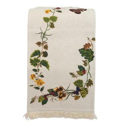 Cotton Embroidered Table Runner | Flowers + Butterflies 72in