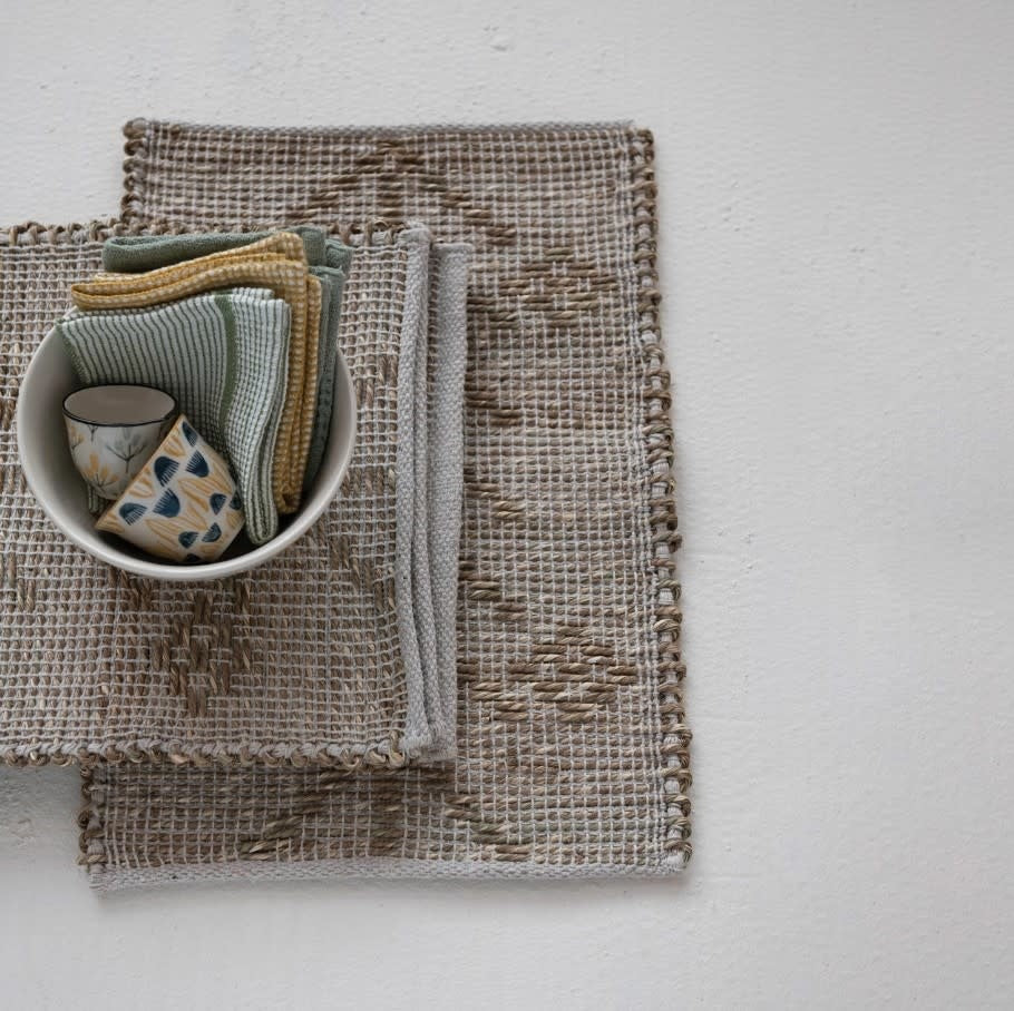 Two-Sided Hand-Woven Seagrass & Cotton Placemat | Natural 19in