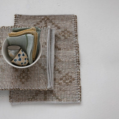 Two-Sided Hand-Woven Seagrass & Cotton Placemat | Natural 19in