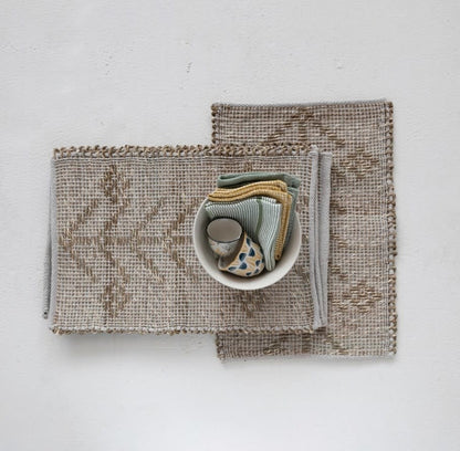 Two-Sided Hand-Woven Seagrass & Cotton Placemat | Natural 19in