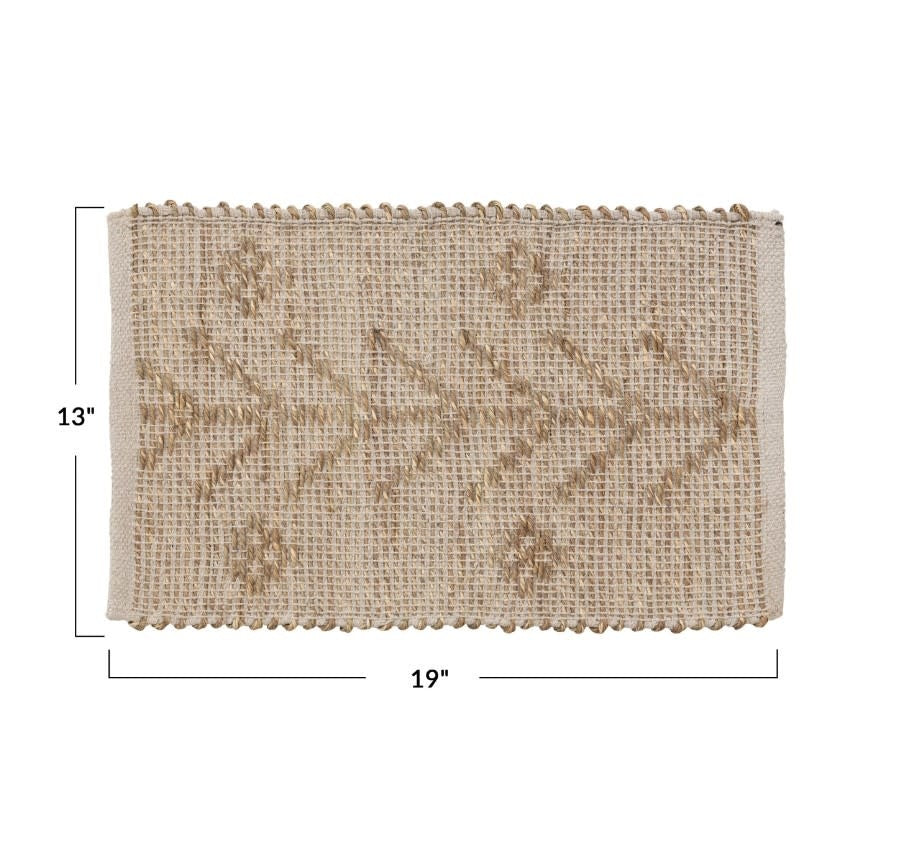 Two-Sided Hand-Woven Seagrass & Cotton Placemat | Natural 19in