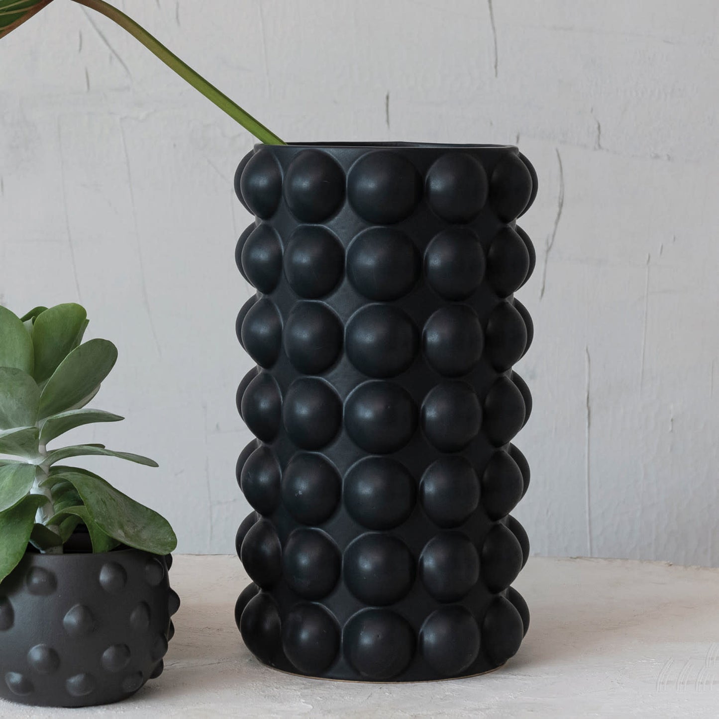 Eclectic Hobnail Stoneware Vase | 9.25x16.25in Black