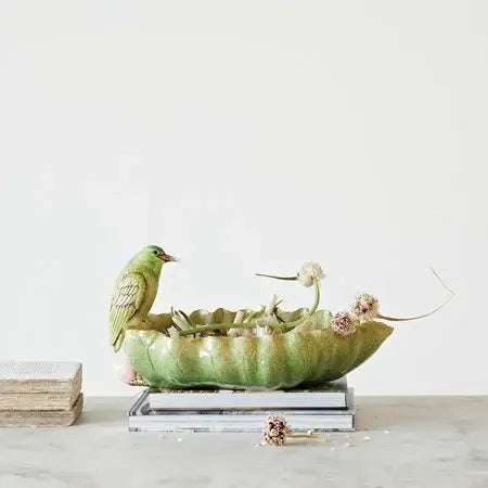 Decorative Leaf + Bird Bowl | 14.75x10.25in
