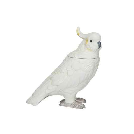 Cockatoo Ceramic Lidded Jar | 8.75x9.25in White + Yellow