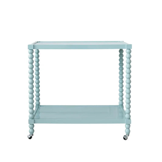 Wood 2-Tier Blue Lacquered Bar Cart on Casters | 36x34.25in