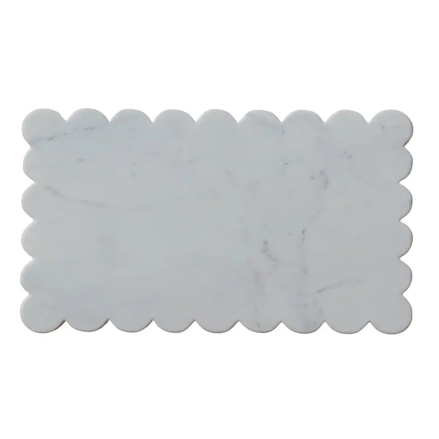 White Marble Cheese Cutting Board with Scalloped Edge | 14x8in