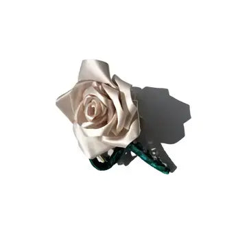 Handmade Satin Claw Clip | Cream Rose Stem