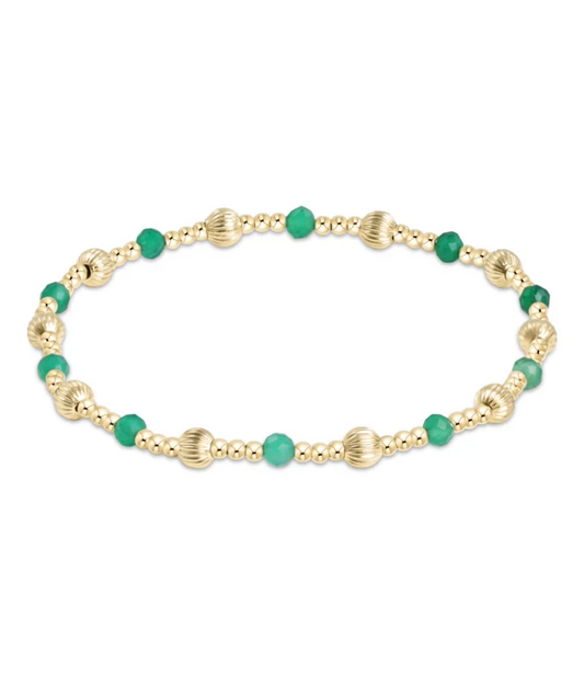 eNewton Dignity Sincerity Pattern Gold Bead Bracelet | 4mm Green Onyx