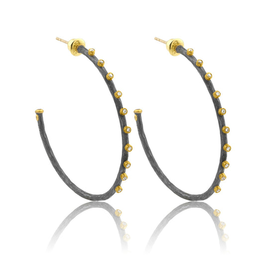 Gold & Oxidized Silver Diamond Hoop Earrings