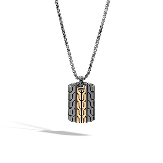 Classic Chain Dog Tag Necklace Silver and 18K Gold