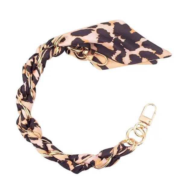 Satin Scarf Gold Phone Chain Wristlet | Leopard