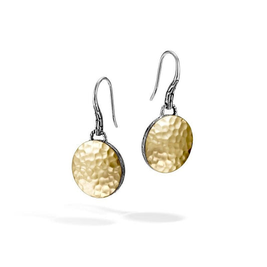 Hammered Dot Round Drop Earrings with 18K Gold