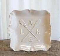 Lake Oars Dolomite Square Serving Platter | 11.5in White