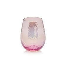 Hammered Stemless Wine Glass | Pink Luster 17.25oz