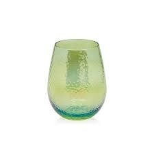 Hammered Stemless Wine Glass | Green Luster 17.25oz