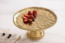 Porcelain  Matte Gold Titanium Round Cake Stand | 11x5in