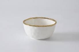 Porcelain + Gold Titanium Round Cereal Soup Bowl | 6in