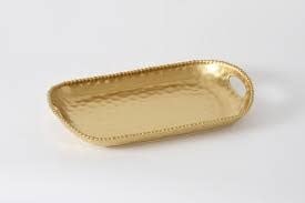 Porcelain + Matte Gold Titanium Rectangular Tray With Handles | 18.25x11in