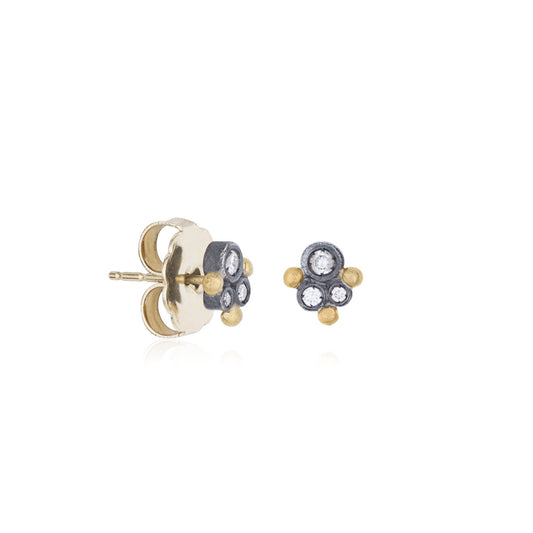 Gold & Oxidized Silver Small Diamond Stud Earrings