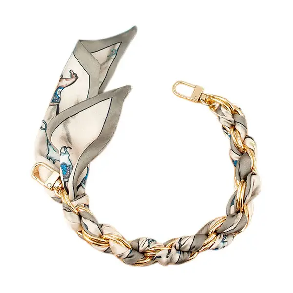 Satin Scarf Gold Phone Chain Wristlet | Grey + Ivory