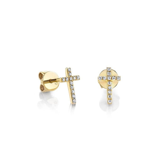 Small Cross Diamond Stud Earrings