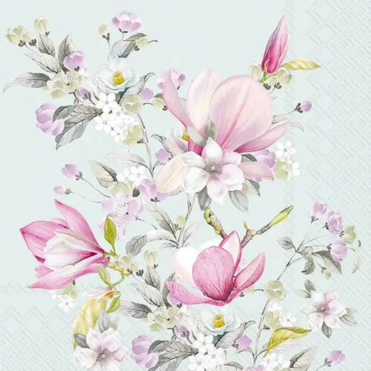 Romantic Magnolia Light Blue Cocktail Napkins