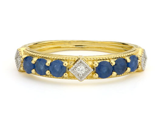Single Diamond Blue Sapphire Band| 18k YG 6.5