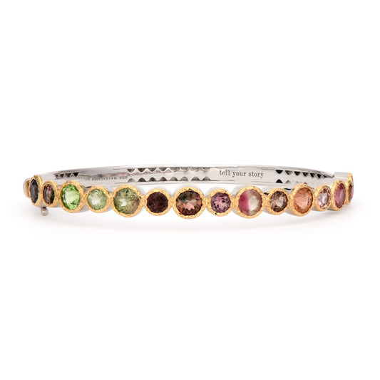 Mixed Tourmaline Bezel Set Bangle Bracelet | 4.95c 14k + 925