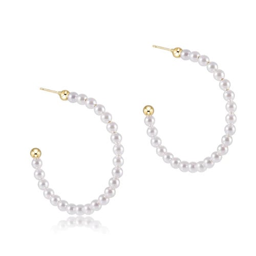 Beaded Gemstone 1.25in Post Hoop 3mm Pearl
