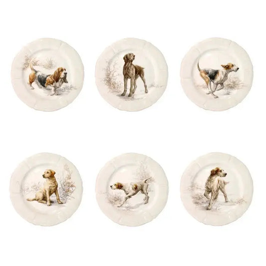Gien Sologne Game Dogs Dessert Plates Set of 6 | 9.25in