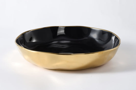 Shallow Bowl | Black + Gold 13in