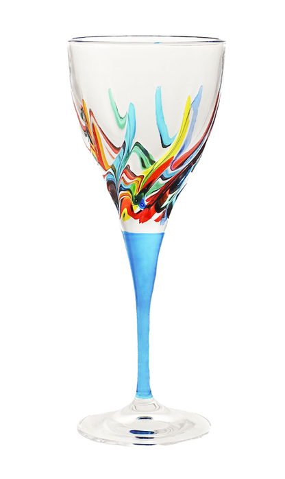 Murano Italian Crystal Wine Glass | Swirls Rainbow Turquoise 8.75oz