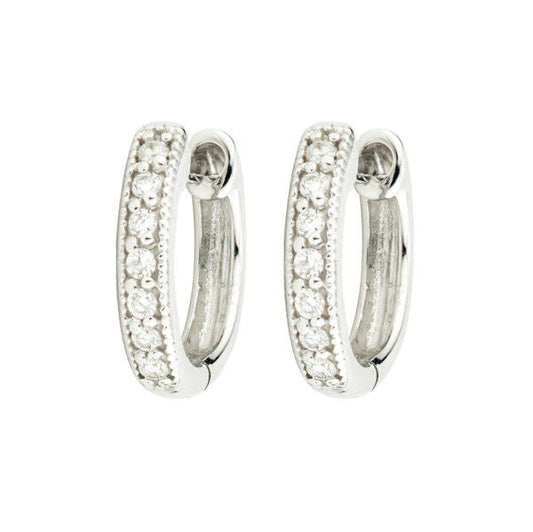 Diamond Huggie Hoop Earrings | 18k White Gold .11c