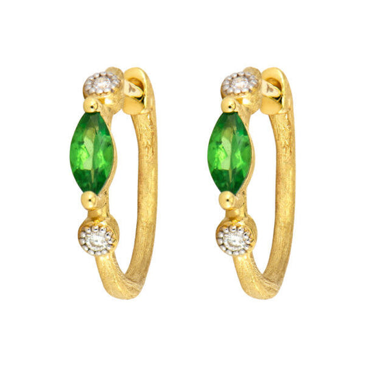 Provence Marquis Diamond + Tsavorite Huggie Hoop Earrings  | 18k Yellow Gold