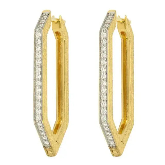 Elongated Hexagon Diamond Hoop Earrings | 18k YG .28c