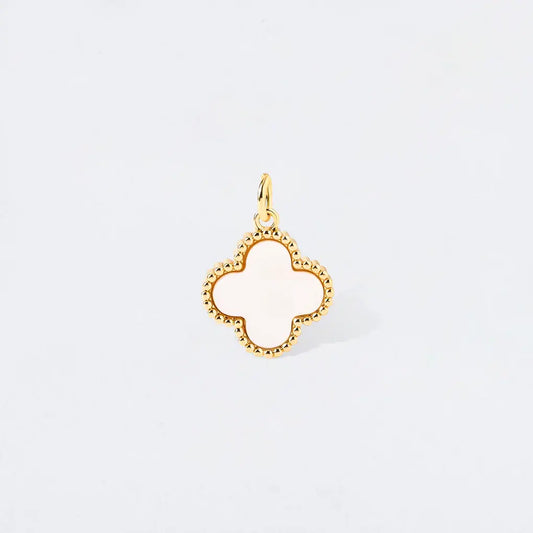 White Mother of Pearl Clover Beaded Border Charm Pendant