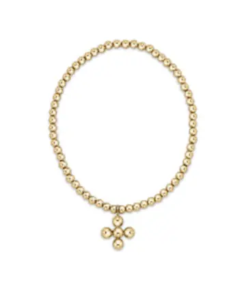 eNewton Classic Signature Beaded Cross Charm 3mm Bead Bracelet