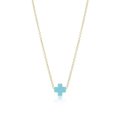 egirl Signature Cross Necklace Gold Turquoise 14in