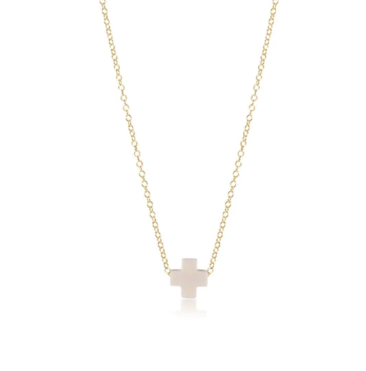 eGirl Small Signature Cross Gold Necklace |  14in Off-White