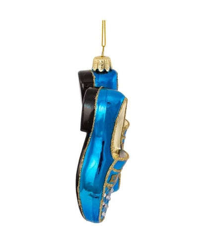 Elvis Blue Suede Shoes Glass Ornament