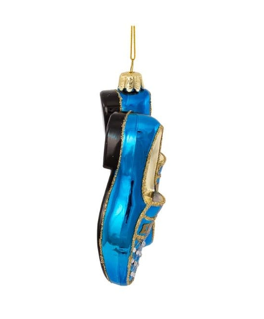 Elvis Blue Suede Shoes Glass Ornament