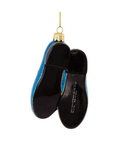 Elvis Blue Suede Shoes Glass Ornament