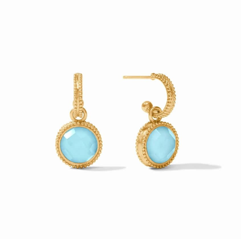 Fleur-de-Lis Reversible Hoop + Charm Earrings | 1in Iridescent Capri Blue