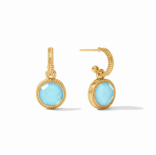 Fleur-de-Lis Reversible Hoop + Charm Earrings | 1in Iridescent Capri Blue