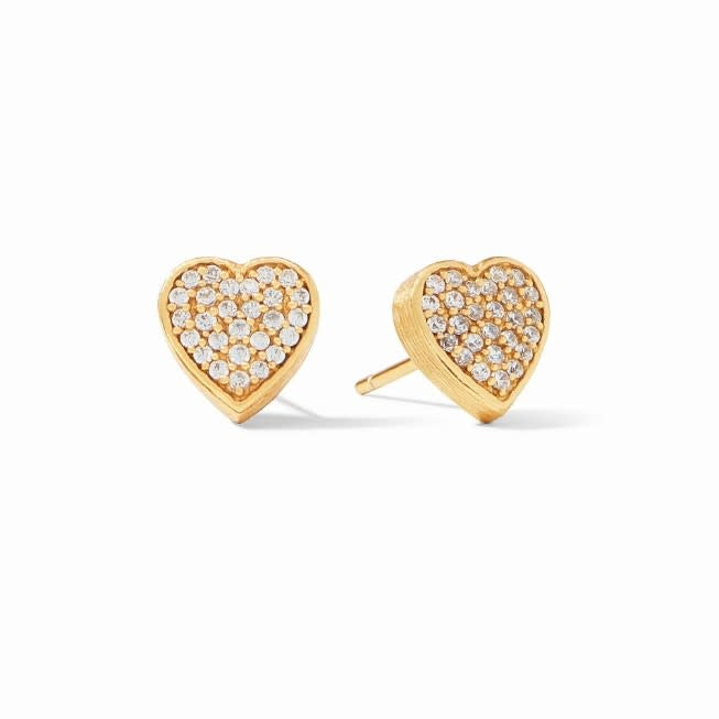 Heart Pave Stud Gold White Cubic Zirconia