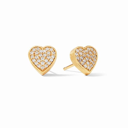 Heart Pave Stud Gold White Cubic Zirconia