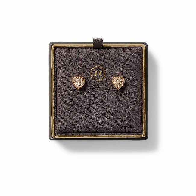 Heart Pave Stud Gold White Cubic Zirconia