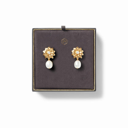 Flora Pearl Drop Gold Earrings | Pearl