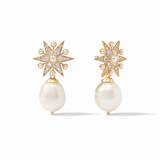 Celeste Starburst Gold Drop Earrings | Pearl